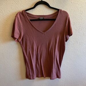 Express Mauve Waffle V-Neck Tee